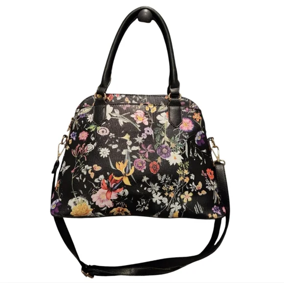 Black Floral Satchel with Tassel Accents - Picture 2 of 5